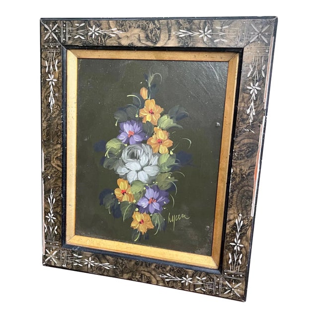 Fantastic Original Authentic Antique Botanical Oil Painting 1920 Still Life Signed Cluster of Flowers Antique Frame For Sale