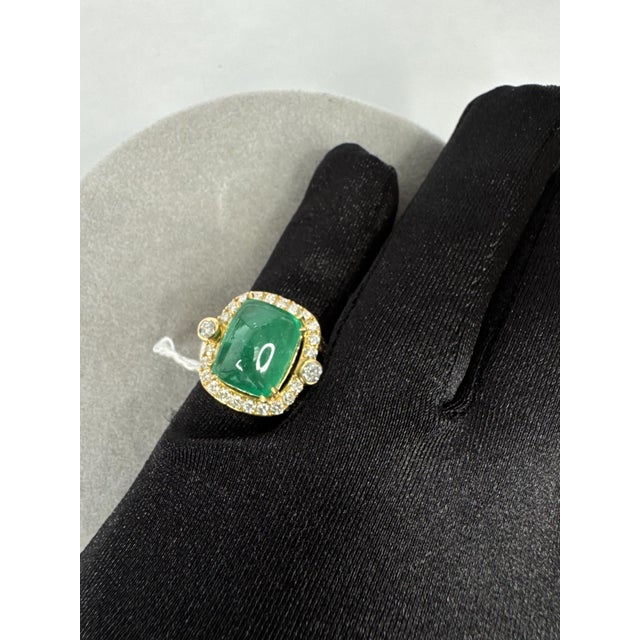 8.00 CTW Vintage Style Emerald & Diamond Halo Ring 18k Yellow Gold, Size 6 For Sale In Washington DC - Image 6 of 6