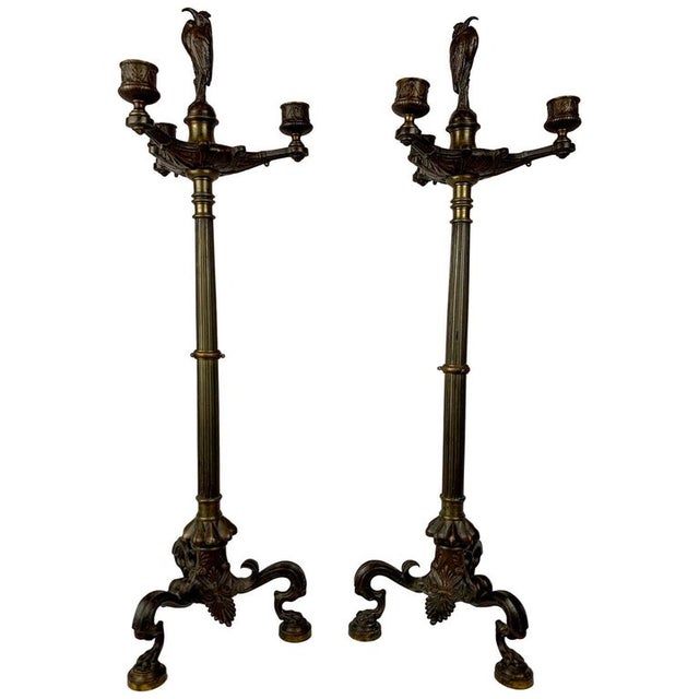 Pair of French Empire Bronze Candelabras With Tripod Base-Early 19th Century For Sale In West Palm - Image 6 of 7