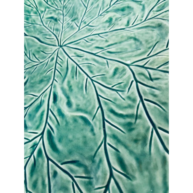 Vintage Portuguese 'Bordallo Pinheiro' Majolica Glazed Ceramic Geranium Leaf Platter For Sale - Image 9 of 13