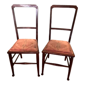 Early 20th Century Set of 2 Antique Victorian Side Chairs With Upholstered Seat