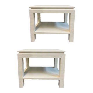 Style of Karl Springer Grasscloth Nightstand/Side/End Table, 1970 For Sale