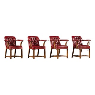 Late 20th Century Set of Four Tufted Leather Bankers Chairs in Red For Sale