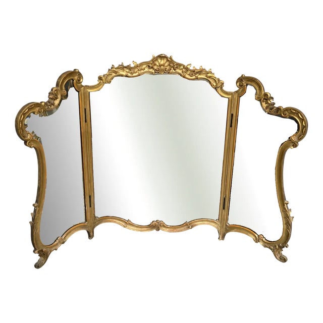 Large Gilt Triptych Dressing Table Mirror, 1880 For Sale
