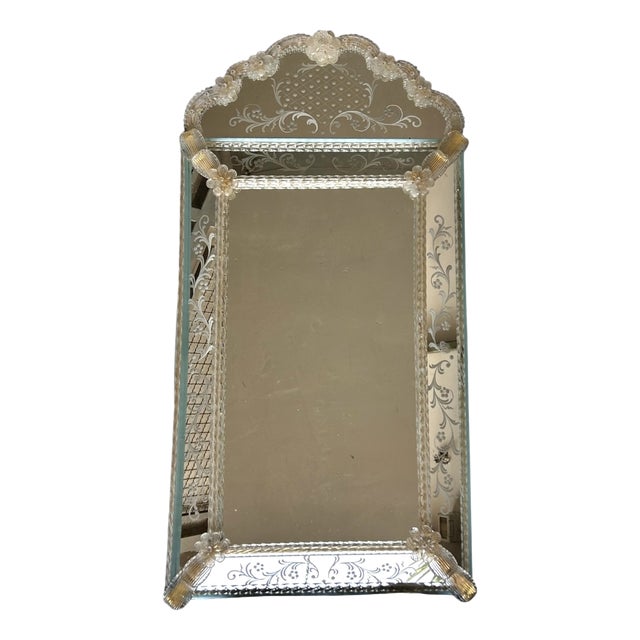 Venetian Mirror with Floral Murano Details, 1970s For Sale