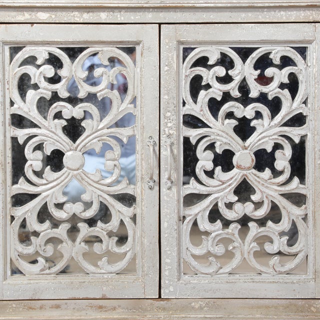 1960s Carved Wood and Painted Teak Cabinet With Mirrored Back For Sale - Image 4 of 6