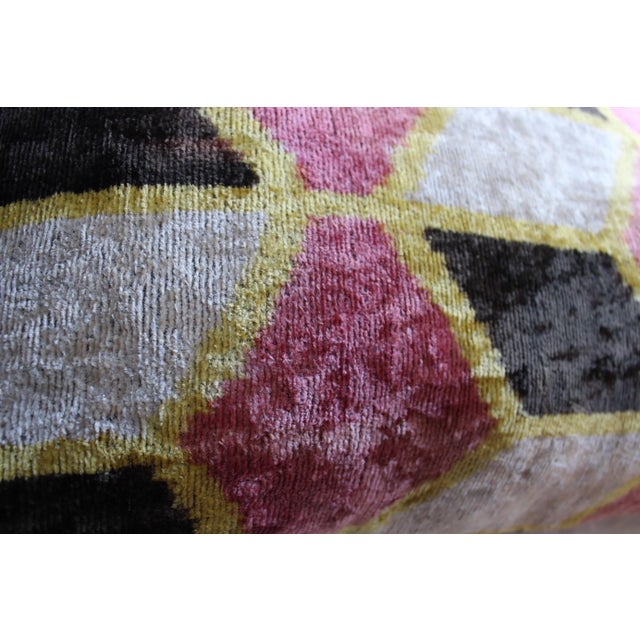 Rose Contemporary Multi Color Handmade Velvet Ikat Pillow For Sale - Image 8 of 13