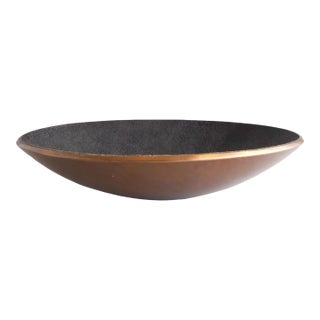 Late 20th Century Signed Copper and Black Stingray Shagreen Vide Poche Bowl With Pearl For Sale