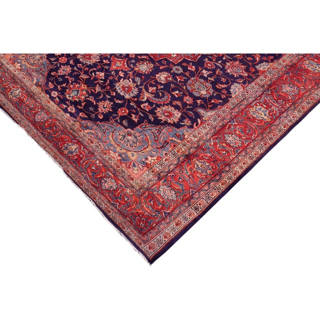 Traditional Vintage Hand-Knotted Wool Runner Rug – 6.4 X 12.1 Navy Blue Red For Sale - Image 3 of 8