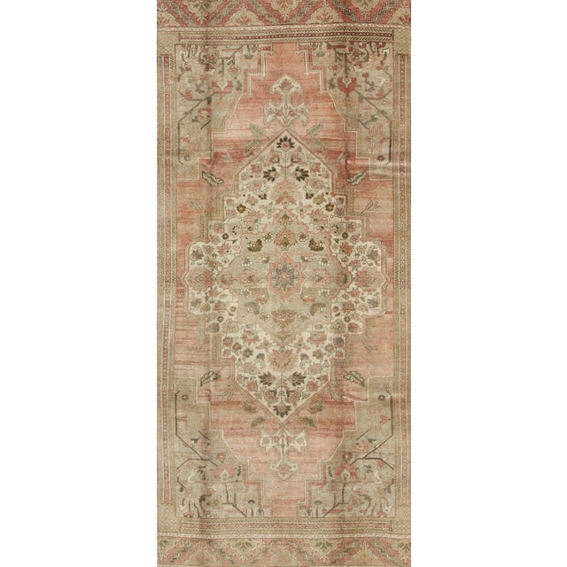 Vintage Turkish Oushak Rug With Faint Salmon Field and Floral Motifs 7'4 X 12'5 For Sale - Image 4 of 10