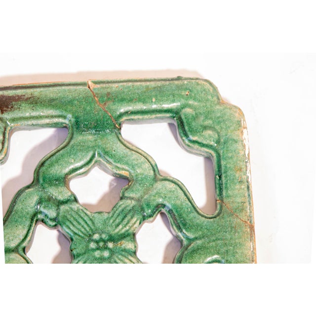 Antique Chinese Emerald Green Glazed Architectural Tile, C. 1900 Set of ...