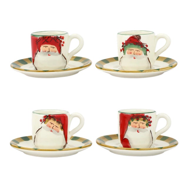 VIETRI Old St. Nick Assorted Espresso Cups & Saucers - Set of 4 For Sale