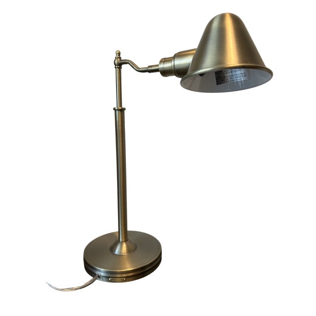 Ralph Lauren Home Adjustable Brass Desk Lamp – Antique Brass Finish, Classic Bell Shade, Luxury Office Lighting For Sale - Image 6 of 10