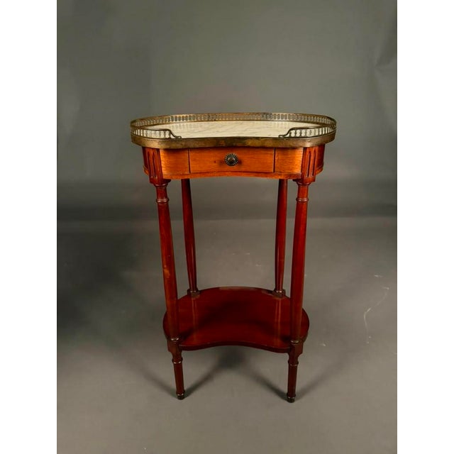 French Louis XVI Style Mahogany Kidney-Shaped Side Table With Marble Top & Brass Gallery, C. 1890 For Sale - Image 10 of 12