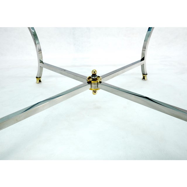 Mid-Century Modern Brass hoof Feet 40x40 3/4" Square Glass Top Chrome Base Coffee Table Italy MINT For Sale - Image 3 of 16