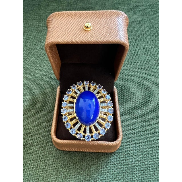 Art Deco Bochic "Orient" Vintage Diamond, Blue Opal & Tanzanite Ring Set 18K Gold & Silver For Sale - Image 3 of 18