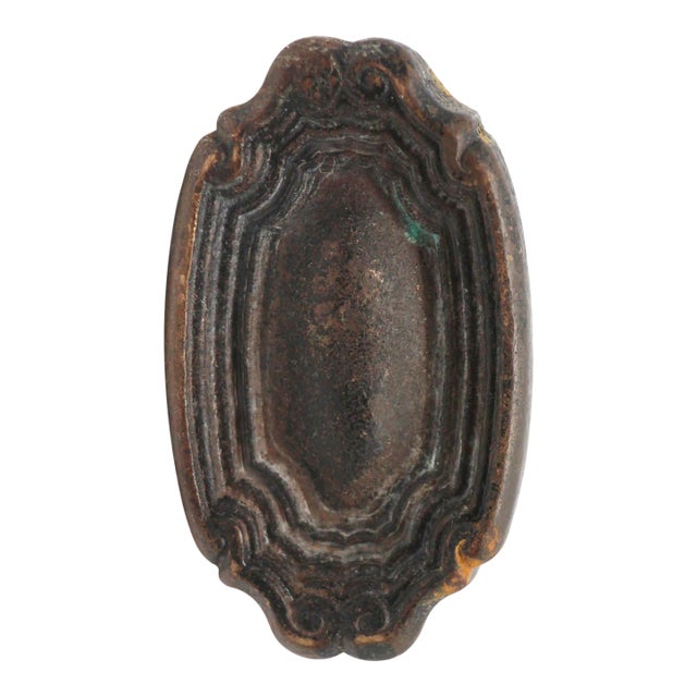 Antique 1930s Dark Cast Brass Oval Norwalk Door Knob For Sale