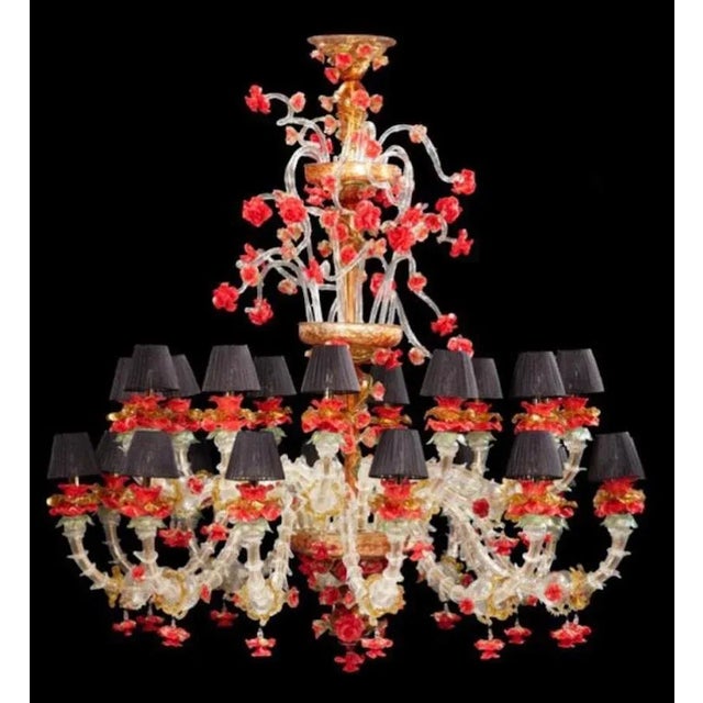 Red and Gold Murano Glass Chandelier, 1980s For Sale - Image 3 of 15