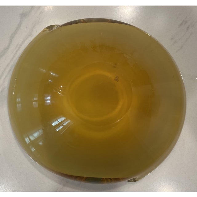 Turquoise Vintage MCM Alfredo Barbini Murano Art Glass Bowl Ashtray Blue & Brown For Sale - Image 8 of 9