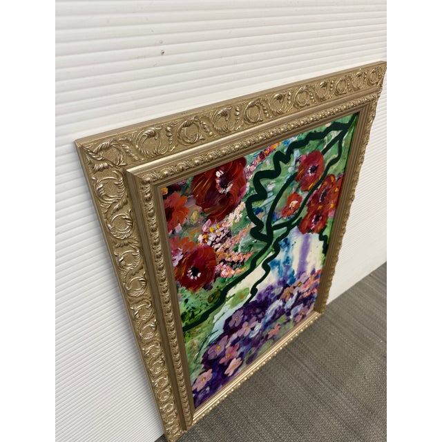 Textile Floral Mixed Media Painting, Framed For Sale - Image 7 of 12