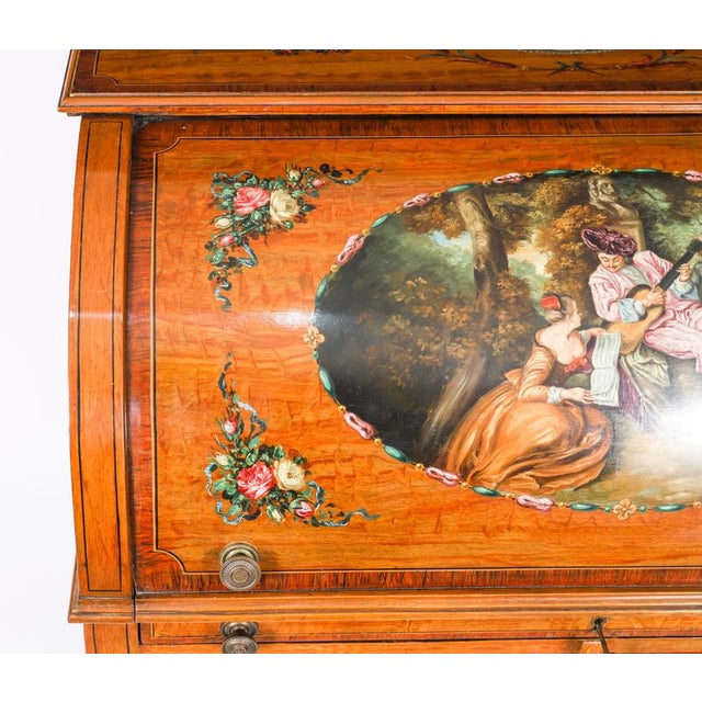 Brown Antique English Late Victorian Sheraton Revival Satin Wood Bureau, 19th Century For Sale - Image 8 of 18