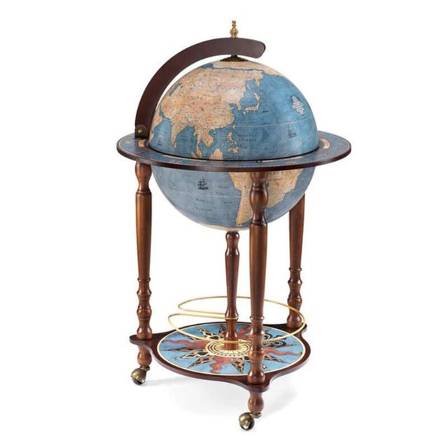 Wood Da Vinci Blue Dust Bar Globe by Zoffoli Mappamondi For Sale - Image 7 of 7