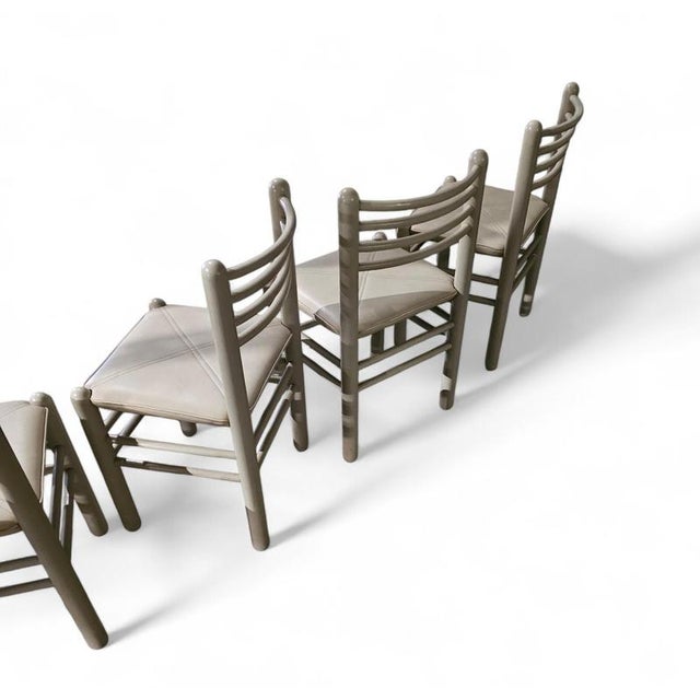 Dining Chairs in Light Grey Wood with Leather Seats, Germany, 1970s, Set of 5 For Sale - Image 14 of 18