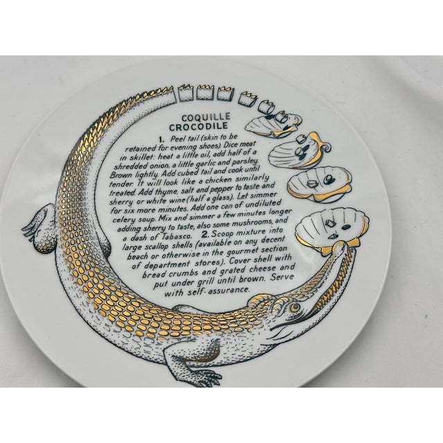 Black 1960s Mid-Century Modern Piero Fornasetti Coquille Crocodile Recipe Plate for Fleming Joffe For Sale - Image 8 of 8
