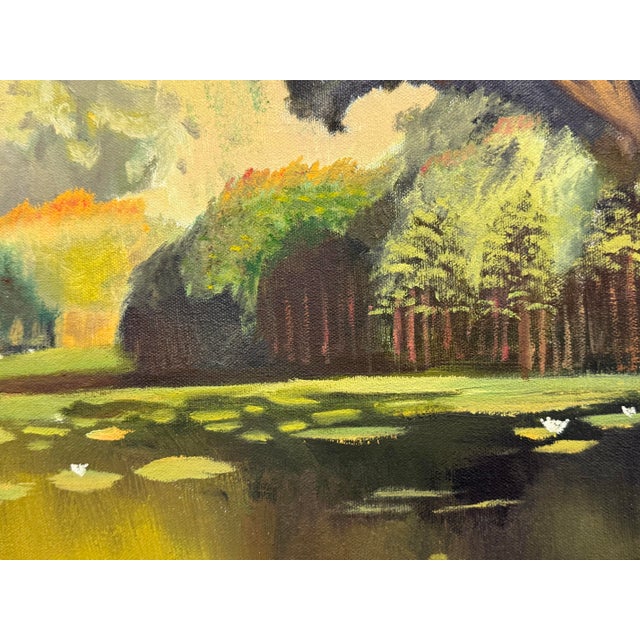 Impressionist Acrylic on Canvas Dock on a Pond Landscape Painting For Sale - Image 9 of 12