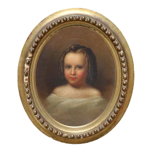 Early 20th Century Antique Oval Realistic Portrait of a Young Lady