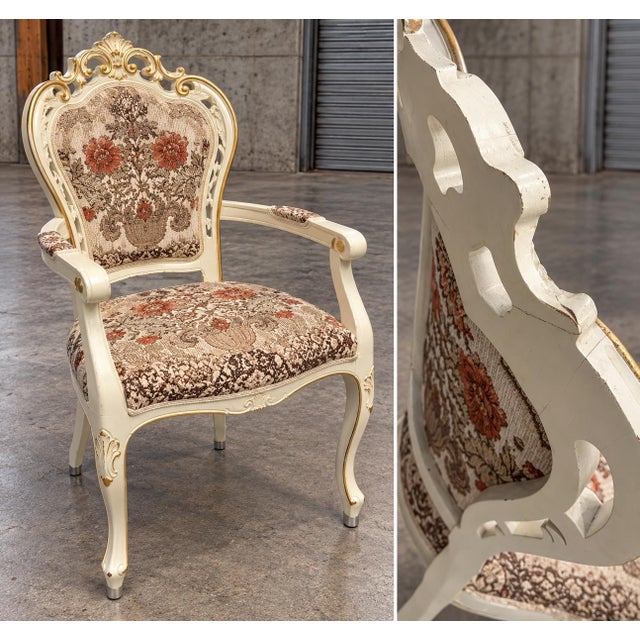 1980s Vintage French Style Floral Upholstered Wood & Chenille Dining Chairs - Set of 8 For Sale - Image 11 of 12
