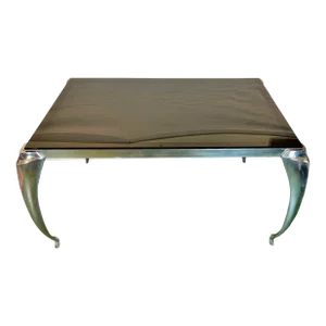 Aluminum Table / Desk With Smoked Glass Top