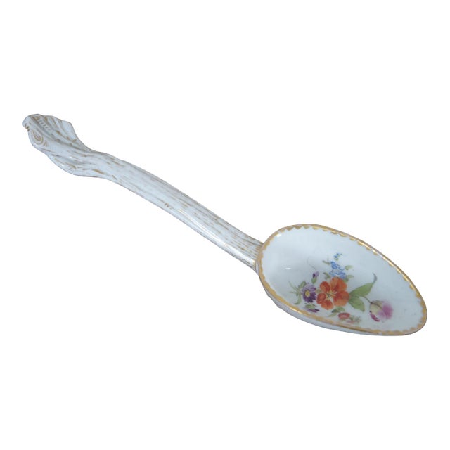 Antique German Meissen Dresden Sprays Porcelain Floral Serving Spoon For Sale