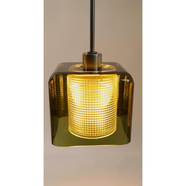 Metal Mid 20th Century Three-Light Smoked Gray Glass and Brushed Steel Chandelier att. to Orrefores For Sale - Image 7 of 12