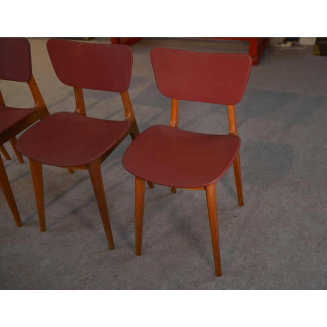 Designer Oak and Red Skai Chairs, 1960s, Set of 4 For Sale - Image 4 of 13