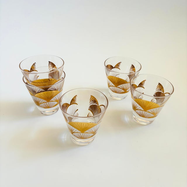 Mid-Century Modern Mid Century Gold Fan Shot Glasses - Set of 5 For Sale - Image 3 of 9