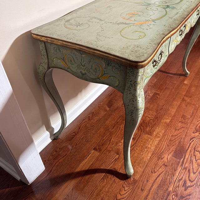 Blue Vintage Hand Painted Italian Style Writing Desk Console For Sale - Image 8 of 12