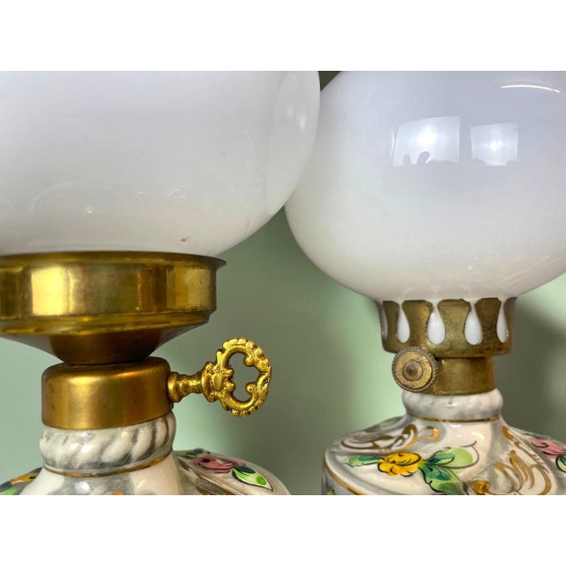 Portuguese Porcelain Hand Painted Table Lamps by Alcobaça Porcelain Factory, Set of 2 For Sale - Image 14 of 18