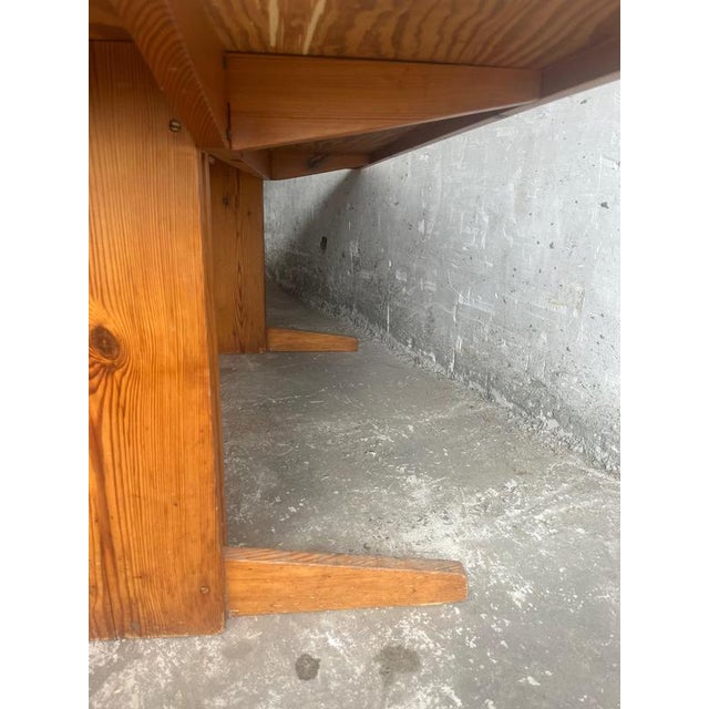Brutalist Brutalist Pine Trestle Table in the style of Pierre Chapo, 1970s For Sale - Image 3 of 11