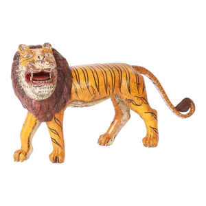 Anglo Indian Folk Art Carved Wood Lion Tiger