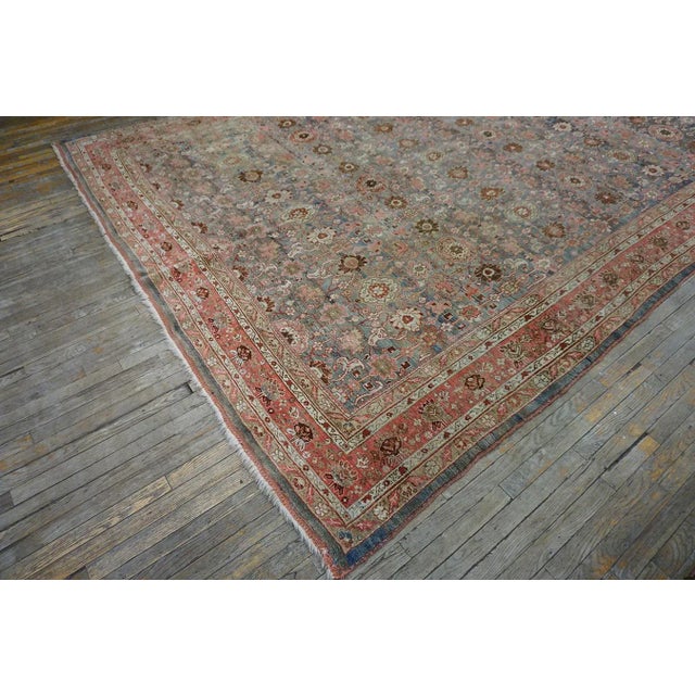 Calming Cornflower Blue Background Apricot Border Floral Design Antique Persian Bijar Rug For Sale - Image 12 of 12