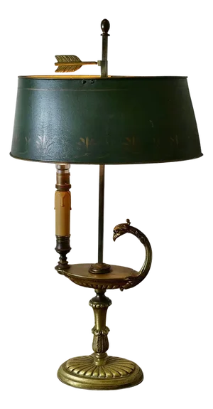French Painted Toleware and Brass Desk Lamp