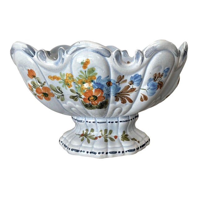 Mid 20th-Century Monteith-Style Earthenware Crenellated Rim Footed Compote For Sale