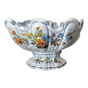 Mid 20th-Century Monteith-Style Earthenware Crenellated Rim Footed Compote