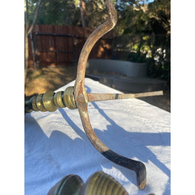 18th Century Brass and Wrought Iron Andirons- Set of 2 For Sale - Image 4 of 5