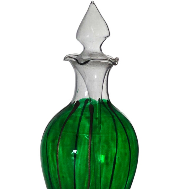 Glass Vintage Hand-Blown Gold & Green Glass Perfume Bottle With Stopper & Dabber – 7.5” For Sale - Image 7 of 8