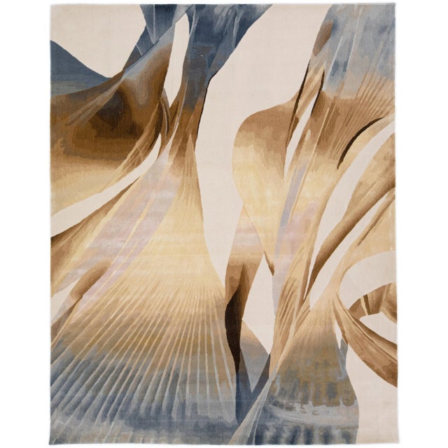 2020s Abstract Modern Wool & Silk Rug Handmade With Earthy Hues For Sale - Image 10 of 10