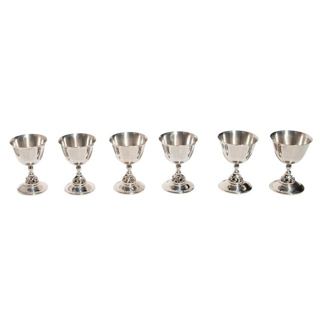 Silver 1950s Set of Six Mid Century Modern Alphonse La Paglia Sterling Silver Wine Goblets For Sale - Image 8 of 15