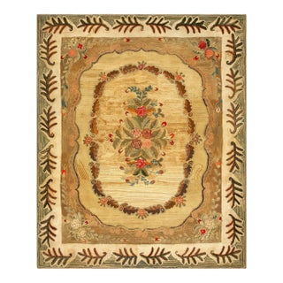 Excellent Camel Color With Unique Florid Design American Hooked Rug For Sale