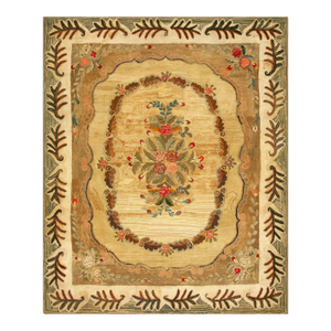 Excellent Camel Color With Unique Florid Design American Hooked Rug